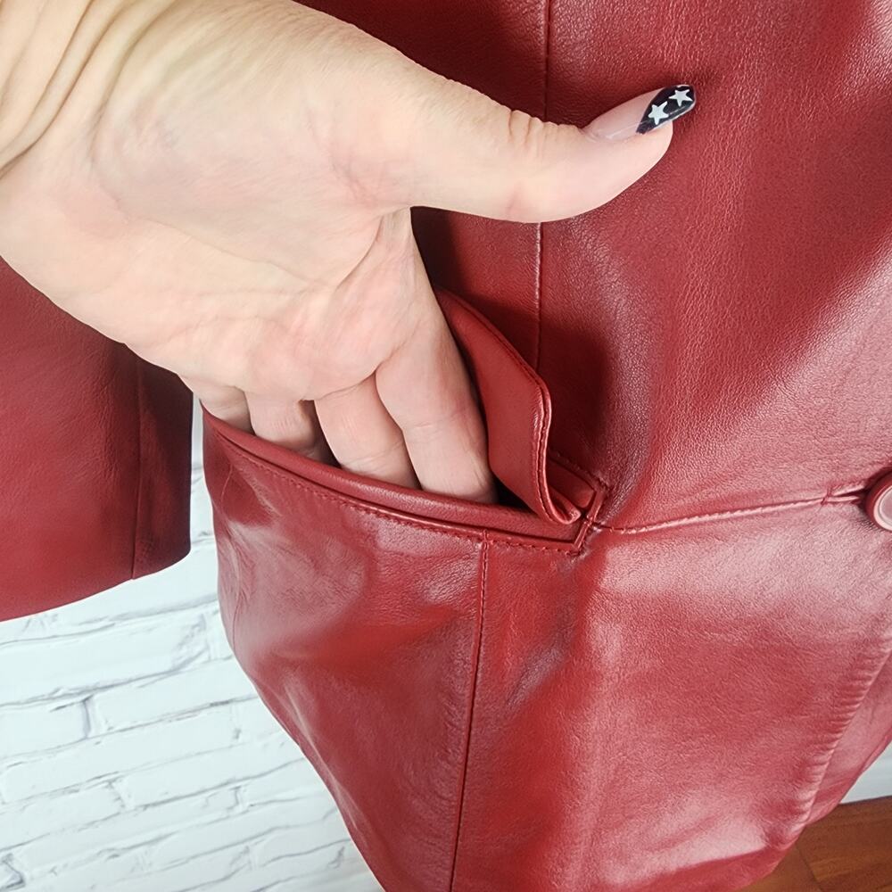 Preston & York Vintage red lambskin leather blazer jacket Womens M - Picture 4 of 7